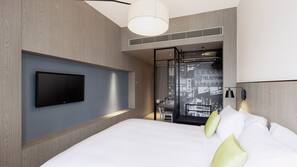 In-room safe, desk, laptop workspace, blackout curtains