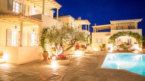 Outdoor pool, pool umbrellas, pool loungers