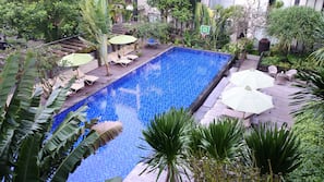 Outdoor pool, pool loungers