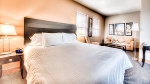 Premium bedding, down duvet, pillow top beds, desk
