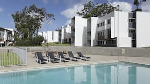 Outdoor pool, pool loungers