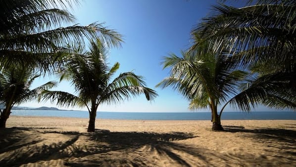 Beach nearby, sun loungers, beach umbrellas, beach volleyball