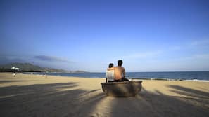 Beach nearby, sun loungers, beach umbrellas, beach volleyball