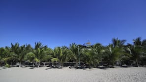 Beach nearby, sun loungers, beach umbrellas, beach volleyball