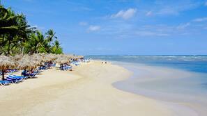 Private beach, beach umbrellas, beach towels, beach massages