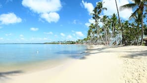 Private beach, beach umbrellas, beach towels, beach massages