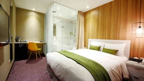 Frette Italian sheets, premium bedding, Select Comfort beds, minibar