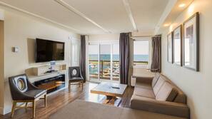 Flat-screen TV, iPod dock