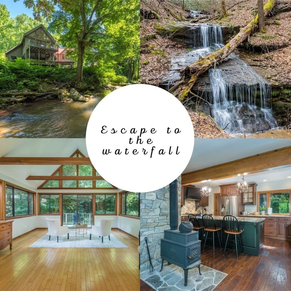 Breathtaking 12 ac mountain river home + waterfall