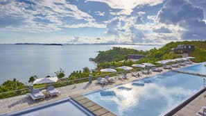Outdoor pool, pool umbrellas