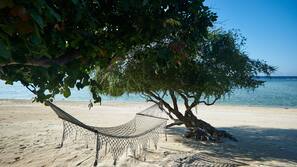 Private beach, white sand, beach cabanas, sun loungers
