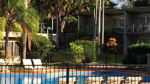 Outdoor pool, pool loungers