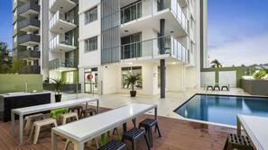 Outdoor pool, pool loungers