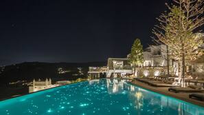 Seasonal outdoor pool, pool umbrellas, sun loungers