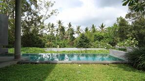 Outdoor pool, pool loungers