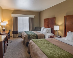 Premium bedding, down comforters, desk, iron/ironing board