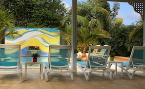 Outdoor pool, sun loungers