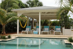 Outdoor pool, sun loungers
