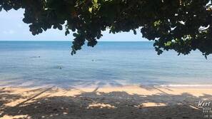 Plage privée, chaises longues