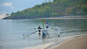 On the beach, scuba diving