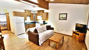 Full-size fridge, microwave, coffee/tea maker