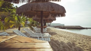 Private beach, sun-loungers, beach umbrellas, beach towels