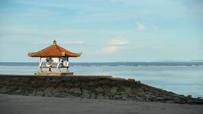 On the beach, sun loungers, beach umbrellas, beach towels