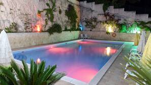Piscina stagionale all'aperto, ombrelloni da piscina, lettini