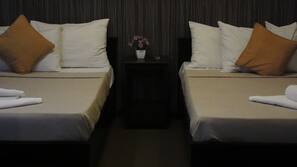 Desk, iron/ironing board, linens
