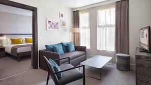 In-room safe, desk, laptop workspace, blackout curtains