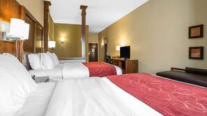 Premium bedding, desk, iron/ironing board, free cribs/infant beds