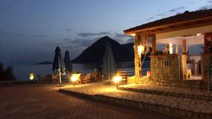 On the beach, sun-loungers, beach umbrellas, beach towels