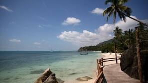 Trên bãi biển, ghế dài tắm nắng