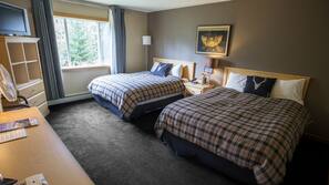 Premium bedding, down comforters, desk, blackout drapes