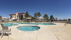Seasonal outdoor pool, pool umbrellas, sun loungers