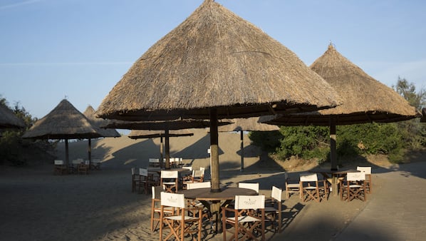 Am Strand, kostenloser Shuttle zum Strand, Liegestühle, Sonnenschirme