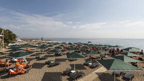 Plage privée, chaises longues, parasols, ski nautique