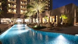 2 outdoor pools, pool umbrellas, pool loungers