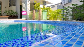 Outdoor pool, sun loungers