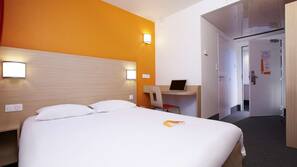 Down duvet, desk, blackout curtains, iron/ironing board
