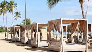 On the beach, white sand, beach bar