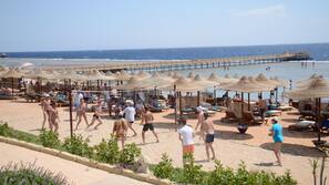Private beach, sun loungers, beach umbrellas, beach towels