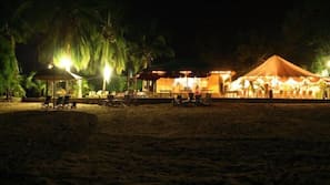 On the beach, beach volleyball, beach bar, rowing