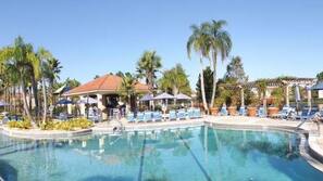 2 outdoor pools, pool umbrellas, pool loungers