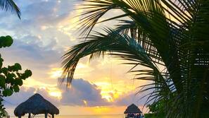 On the beach, free beach cabanas, sun-loungers, beach towels