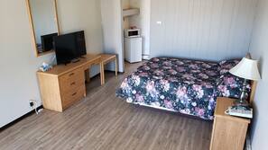 Desk, blackout drapes, iron/ironing board, WiFi