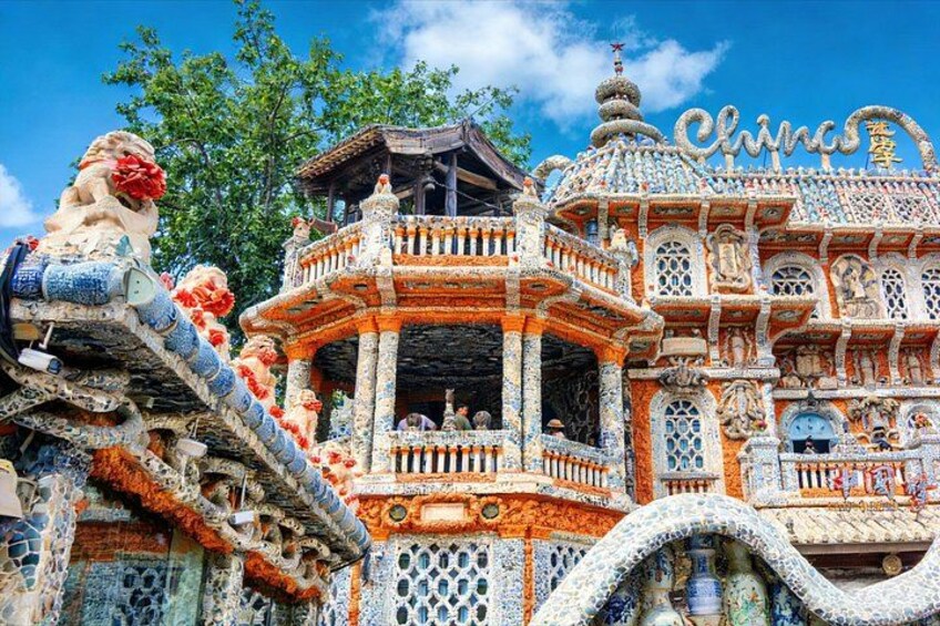 A colorful, intricately designed building with a sign reading 'China.' 1