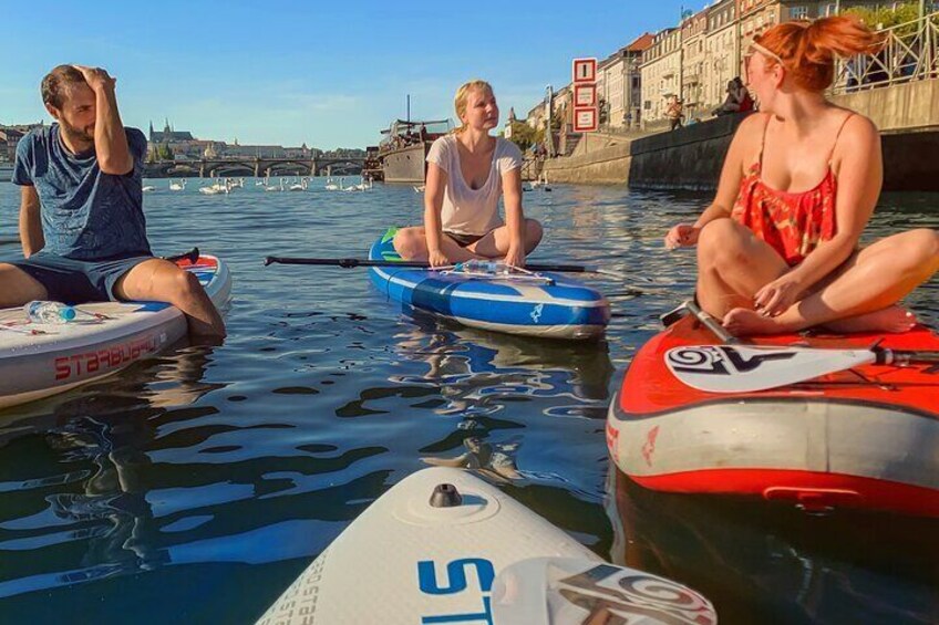 Stand-Up Paddleboarding on the Vltava River in Prague