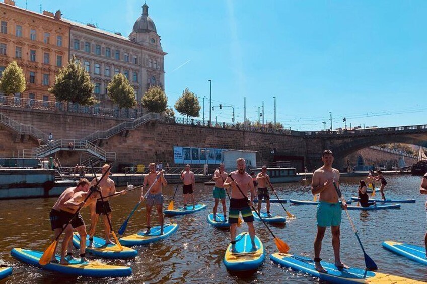 Stand-Up Paddleboarding on the Vltava River in Prague