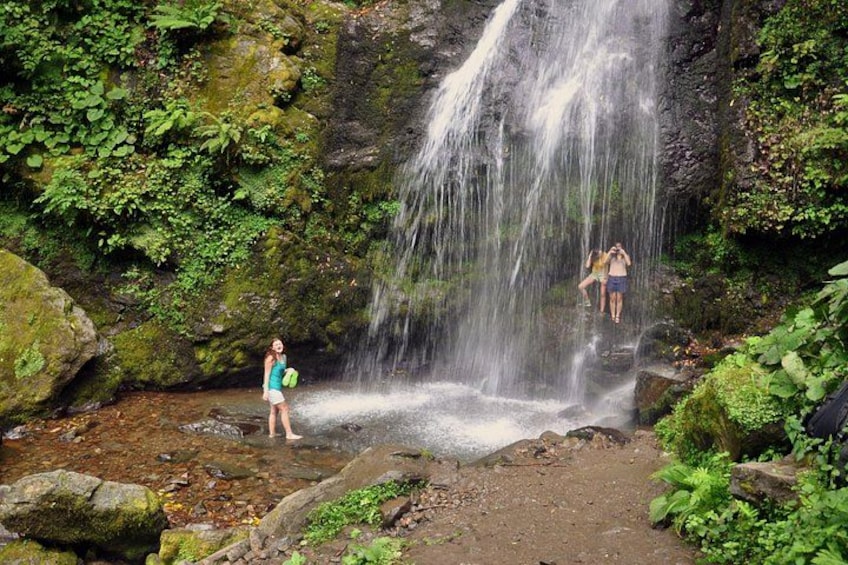 Una cascada, terreno rocoso y abundante vegetación. 3